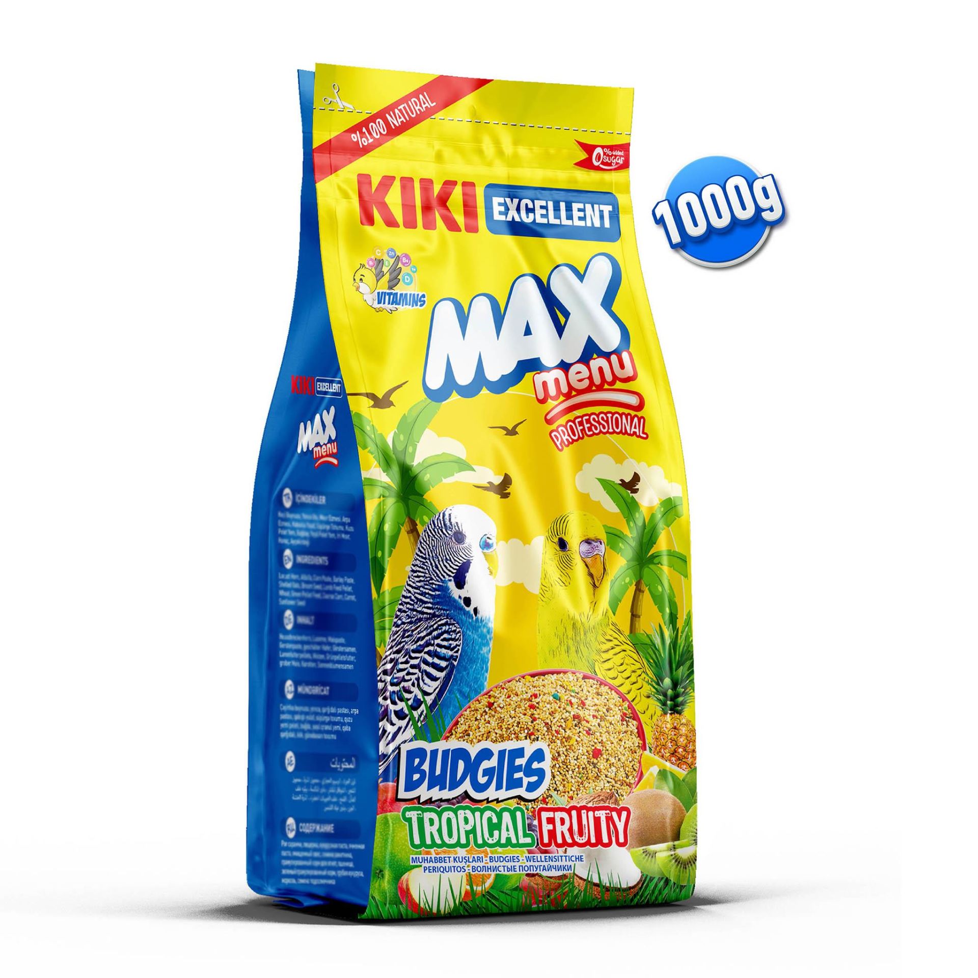 KIKI Excellent Kuş Max Menu Tropikal Meyveli Muhabbet Kuşu Yemi 1000 Gr. 8 Adet (Kutu) KB312B8