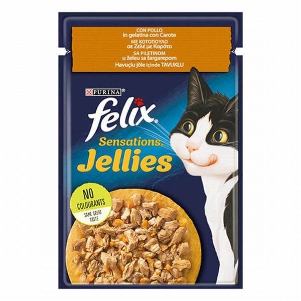 Felix Pouch Sensations Jellies Tavuklu ve Havuçlu Yetişkin Kedi Konservesi 6 Adet 85 Gr