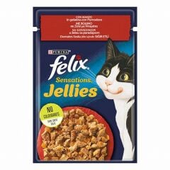 Felix Pouch Sensation Jellies Sığır Etli ve Domatesli Yetişkin Kedi Konservesi 12 Adet 85 Gr