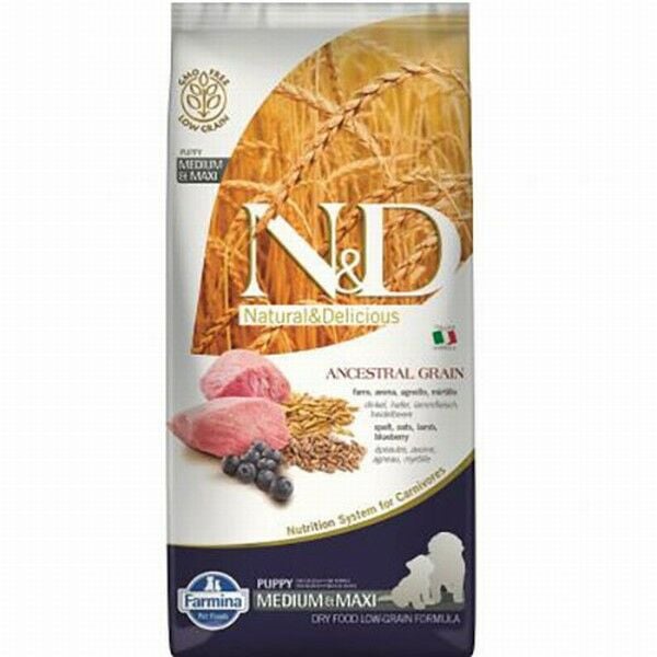 N&D Ancestral Grain Kuzulu Yaban Mersinli Orta ve Büyük Irk Düşük Tahıllı Yavru Köpek Maması 12 Kg