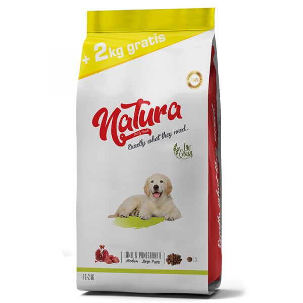 Natura Düşük Tahıllı Kuzu _ Nar Orta ve Büyük Irk Yavru Köpek M 12+2Kg