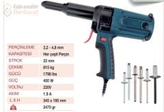 TAC500 4,8 mm Elektrikli Pop Perçin Pensi Pop Perçin Tabancası 3,2- 4,8 mm