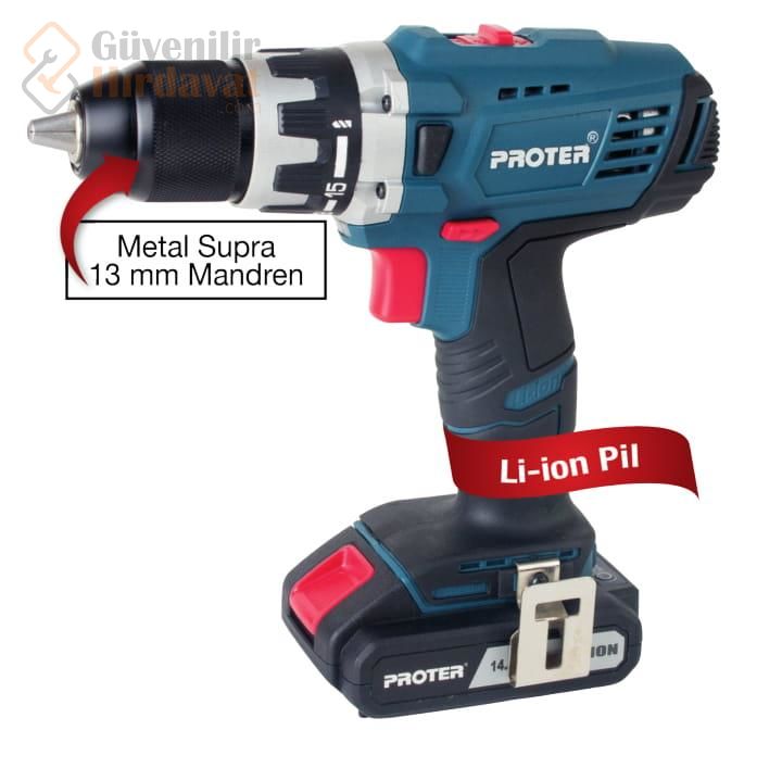 Proter PST 414 SL 14.4V 2 Ah Li-ion Çift Akülü Matkap Vidalama