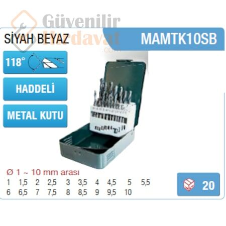 Maıer HSS DIN338 Matkap Ucu Takımı Siyah-Beyaz 19 PARÇA MAMTK10SB