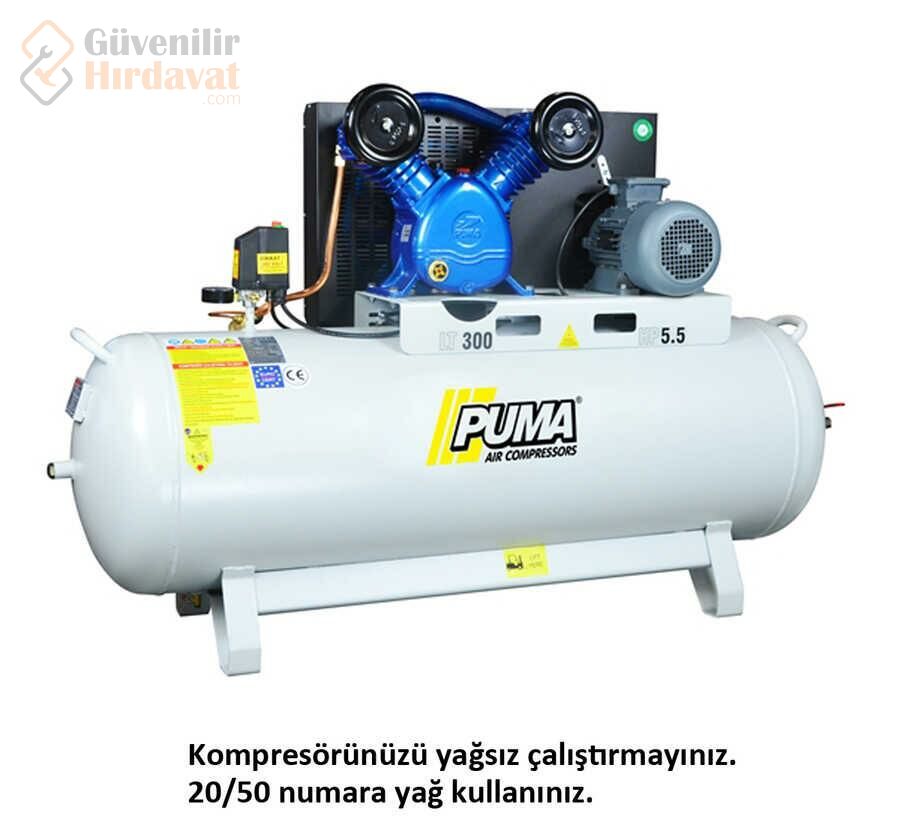 Puma İtalyan Kafalı 300 Litre 5,5 Hp 8 Bar Pistonlu Kompresör Termik Şalterli