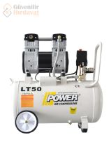 Power 1.5 Hp 8 Bar 50 LT Litre Monofaze Sessiz ve Yağsız Pistonlu Kompresör