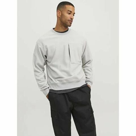 Jack & Jones Işlemeli Bisiklet Yaka Polar Gri Sweatshirt 12241523