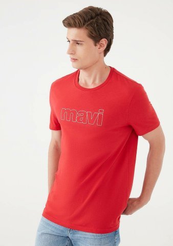 Mavi Logo Canlı kırmızı Erkek Tişört 065781-34535