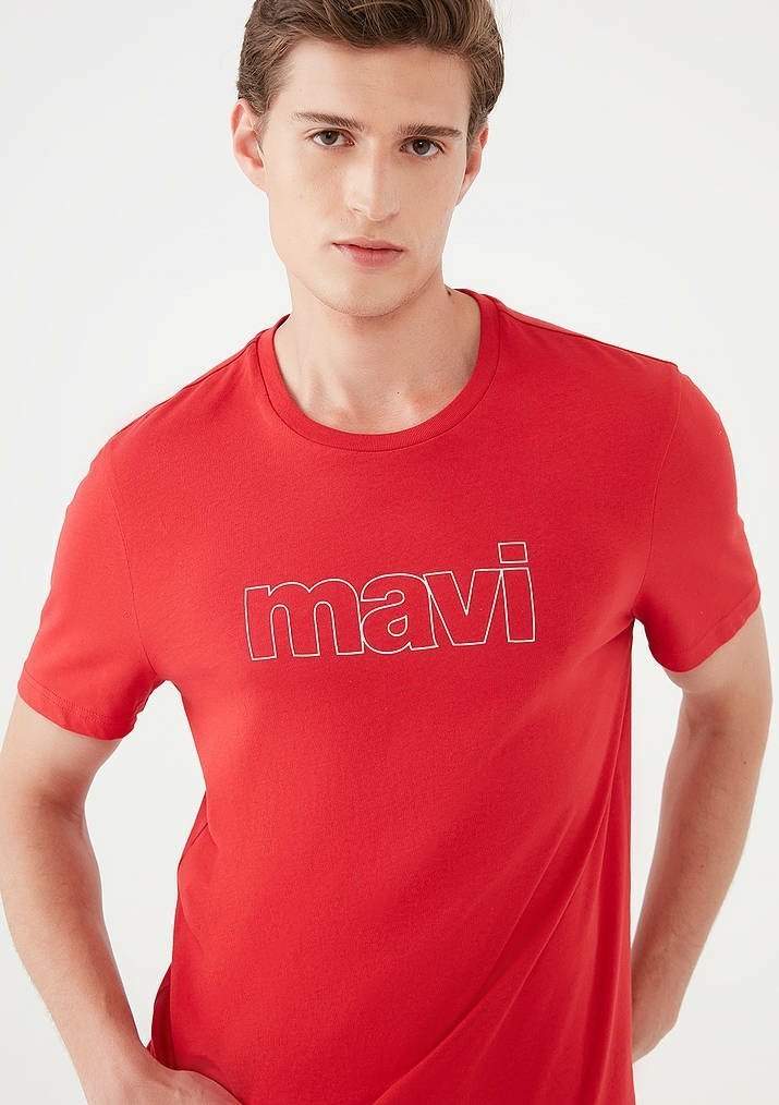 Mavi Logo Canlı kırmızı Erkek Tişört 065781-34535