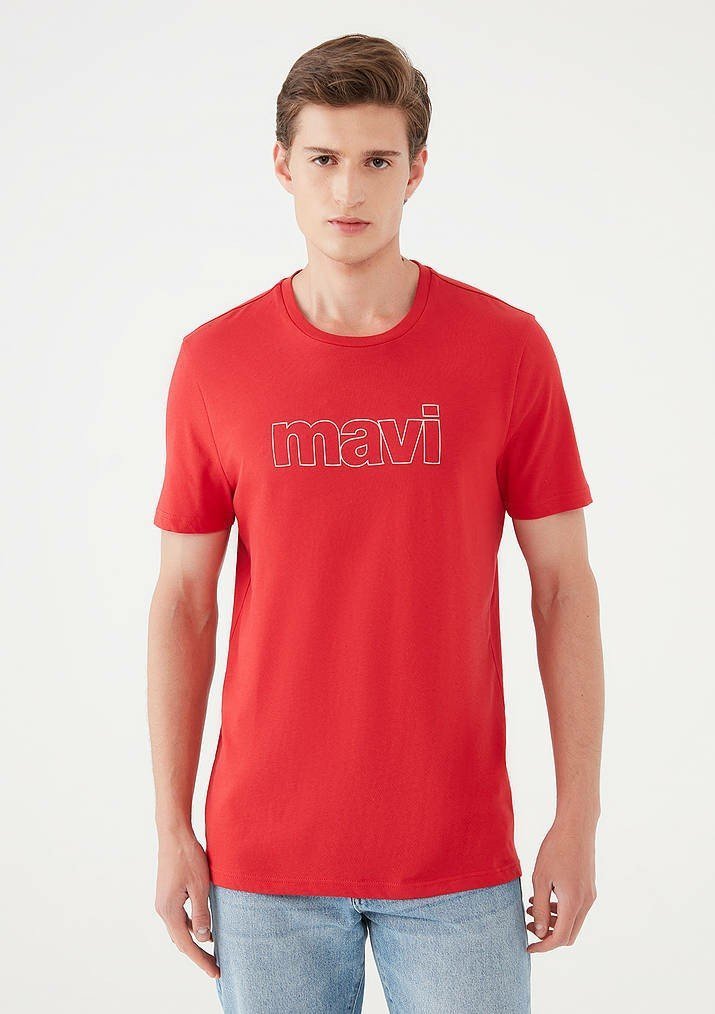 Mavi Logo Canlı kırmızı Erkek Tişört 065781-34535