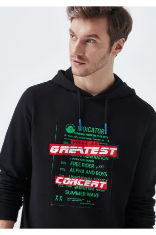 Mavi Baskılı Kapüşonlu Sweatshirt - Siyah