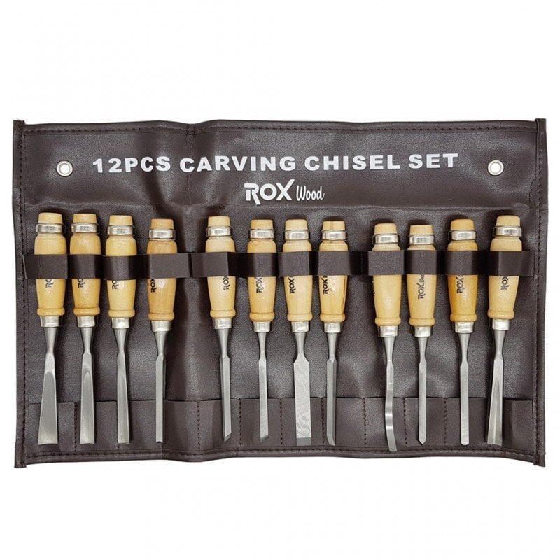 ROX WOOD 12 PARÇA TOKMAK TİP AHŞAP OYMA SETİ