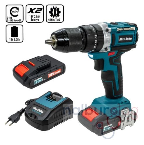 Max Extra MXP2944D 18V 2.0Ah Li-Ion Komürsüz Darbeli Akülü Matkap