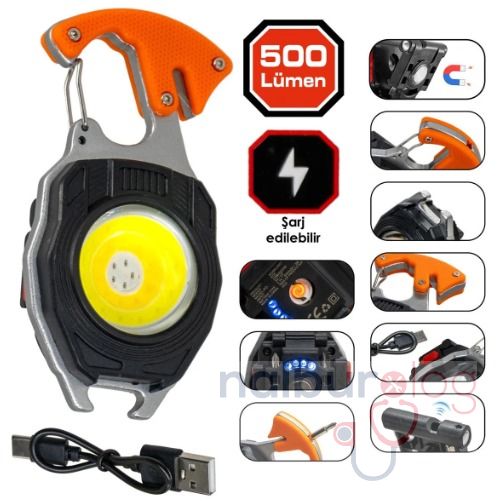 Rox 0230 Outdoor Çok Fonksiyonlu Anahtarlık Şarjlı Led Fener 500 Lümen