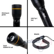 Rox 0211 Şarjlı Led El Feneri 1000 Lümen