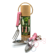 Gardenwind Natural P1729003 Paslanmaz 3lü Bahçe Seti Dar/Geniş Kürek ve Dirgen (Pembe Saplı)