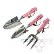 Gardenwind Natural P1729003 Paslanmaz 3lü Bahçe Seti Dar/Geniş Kürek ve Dirgen (Pembe Saplı)