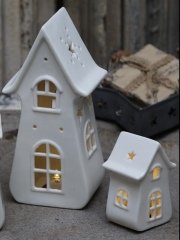 Porselen ışıklı ev mini