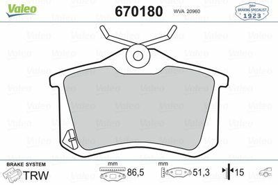 ARKA FREN BALATASI MEGANE II A3 GOLF PASSAT JETTA OCTAVIA CORDOBA IBIZA TOLEDO YÜKSEKLİK 52,9MM UZUNLUK 87MM KALINLIK 17MM