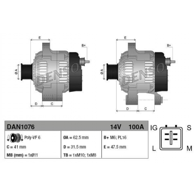 ALTERNATOR 12V 100A TOYOTA COROLLA YARIS AURIS 1,4 D4D 2007 2012 (104210 4101) | 27060-0N020