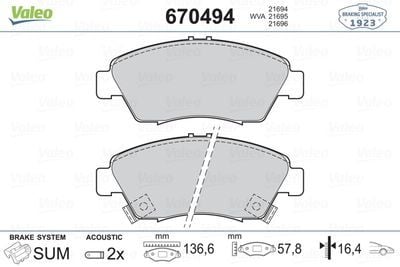 FREN BALATASI ÖN HONDA CIVIC 1,6I 1,6I SR V 1,6 VTI