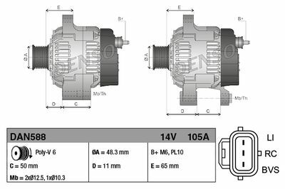 ALTERNATÖR 12V (105A) FOCUS 1,6 ZETEC E 16V 100PS 00>04 FIESTA V 01>08 FUSION 01>12 1,25 16V / 1,4 16V / 1,6 16V