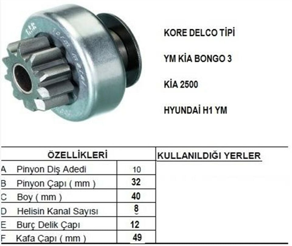 MARŞ DİŞLİSİ H100 K2500 BONGO Y.M 10DİŞ DELCO TİP