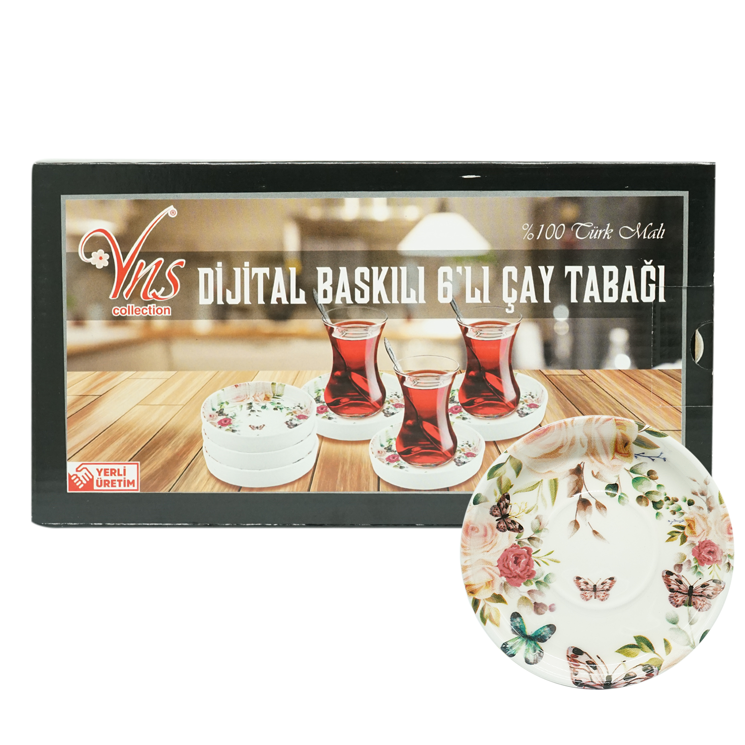 Vns Digital Desenli 6lı Çay Tabağı