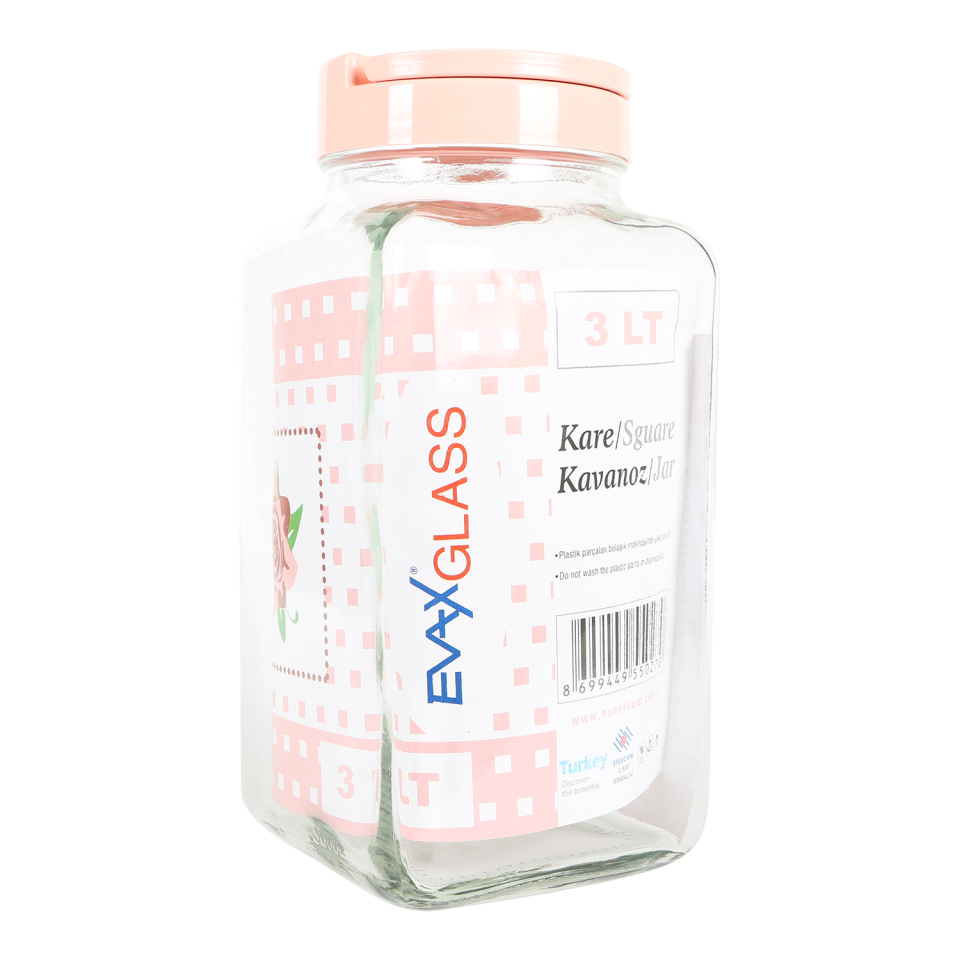 Paşabahçe 3000 CC Kare Kavanoz Plastik Kapaklı