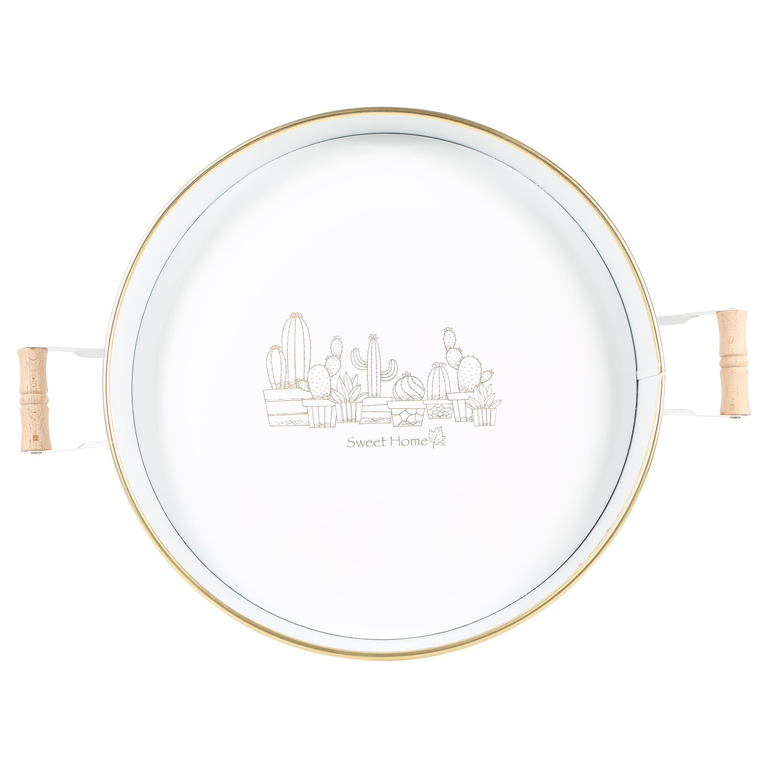 As Home Beyaz Dan. Kaktüs Desen 37 CM Tepsi