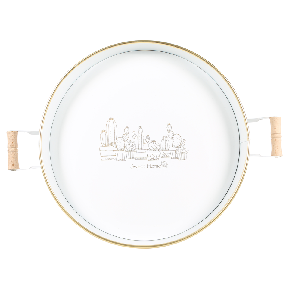 As Home Beyaz Dan. Kaktüs Desen 37 CM Tepsi