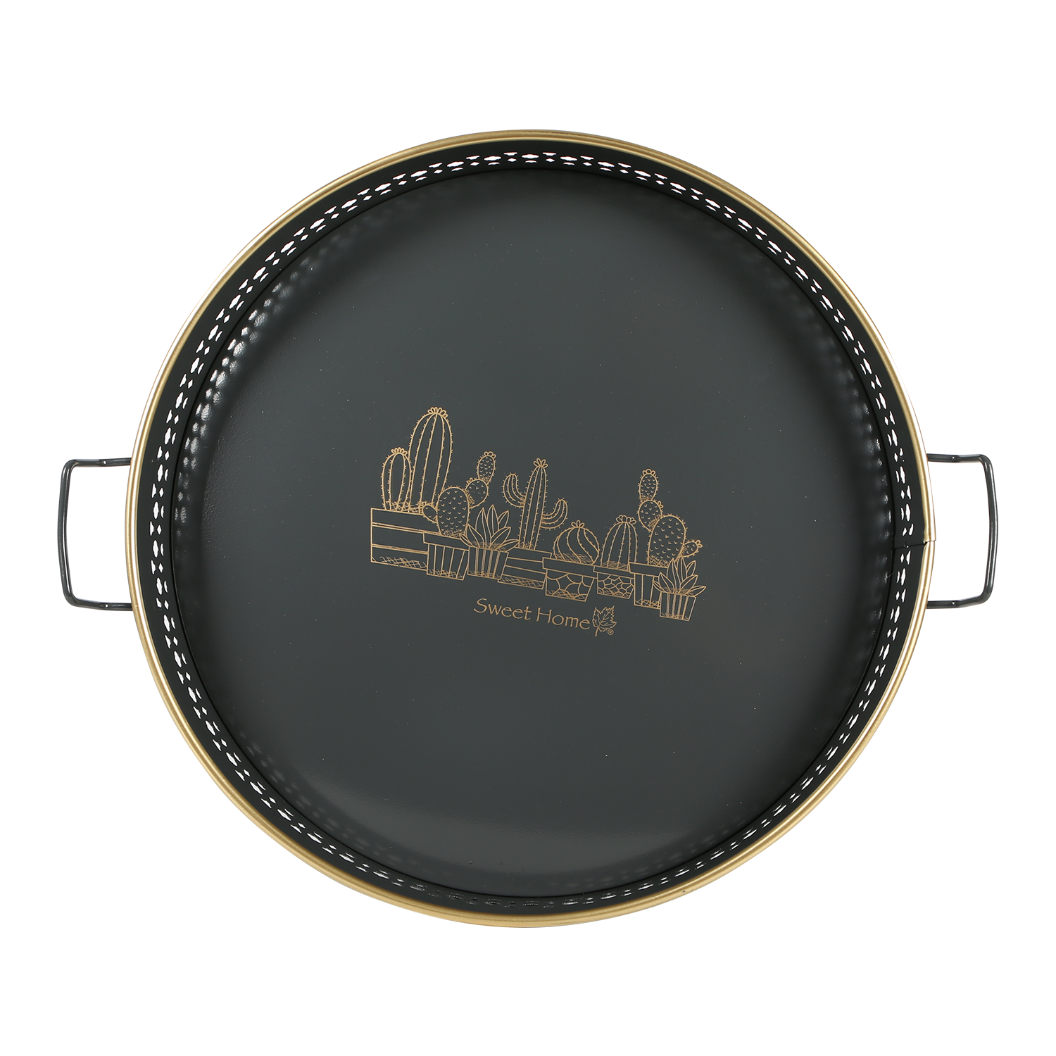 As Home Siyah Dan. Kaktüs Desenli 37 CM Tepsi