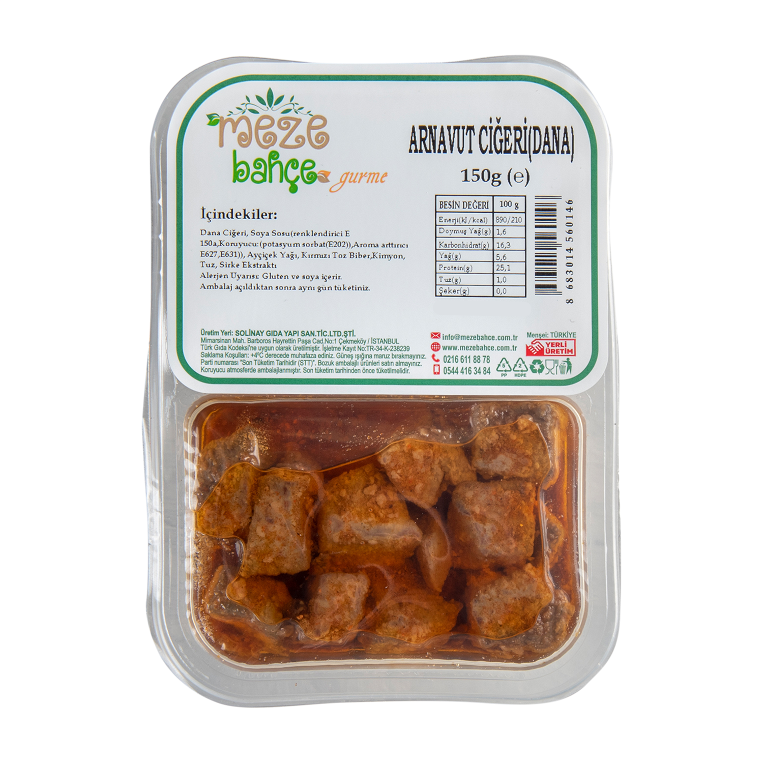 Meze Bahçe Arnavut Ciğeri (Dana/Sade) 150 Gr