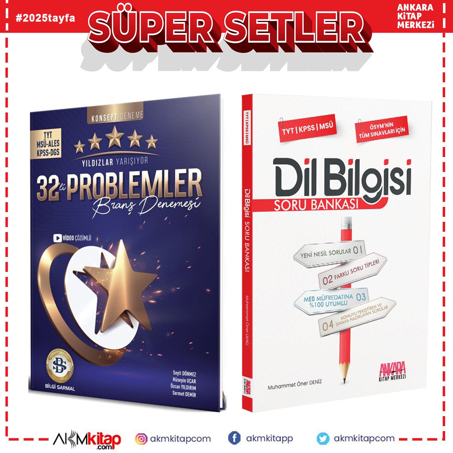 Bilgi Sarmal TYT MSÜ ALES KPSS DGS Problemler Yıldızlar Yarışıyor 32 li Branş Denemesi ve AKM Dil Bilgisi Soru Bankası Seti 2 Kitap