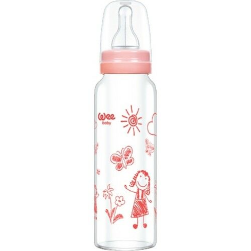 Wee Baby 771 Dayanıklı Cam Biberon 180ML Pembe