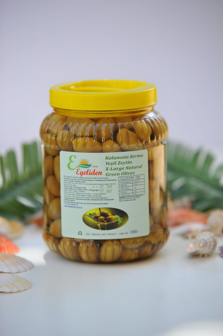 KALAMATA KIRMA YEŞİL ZEYTİN 1.5 KG KAVANOZ