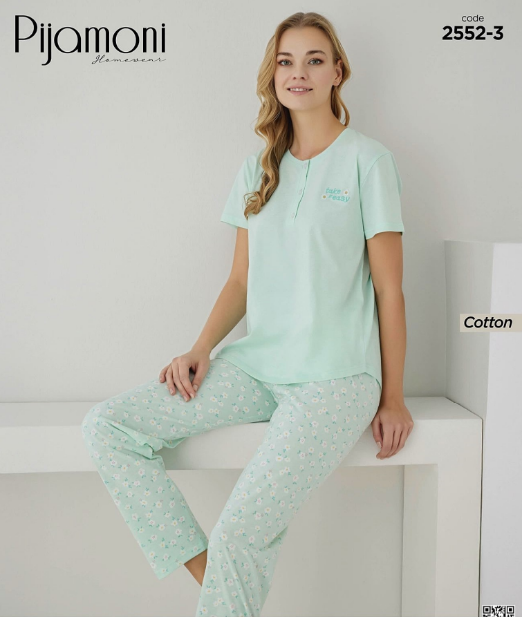 Pijamoni 2552-3 Pamuk Pijama Tk.
