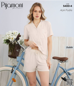 Pijamoni 5400-4 Boydan Düğmeli Şortlu Takım