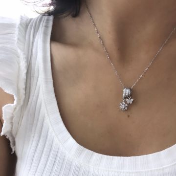 İthal Çiçek Kelebek Kolye