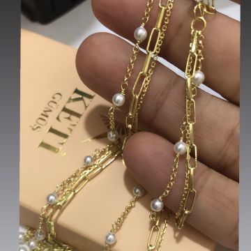 İnci Kolye 3 sıra Gold Renk