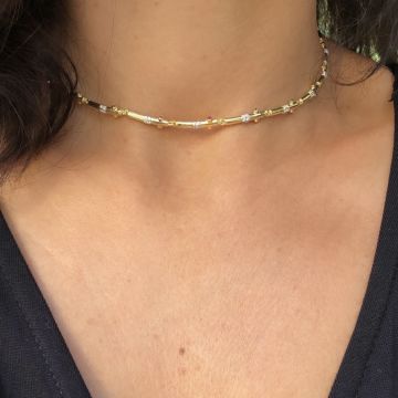 Taşlı Choker (Yanları Pembe Taşlı)