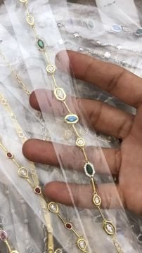 Renkli Taşlı Gold Bileklik