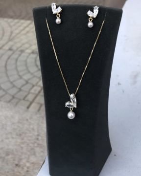 İncili Kalp Küpe Kolye Set