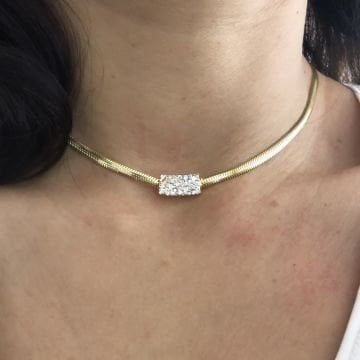 İtalyan Yassı Zincir Taşlı Kolye