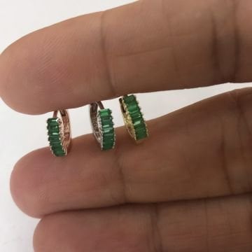 Baget Taşlı Minimal Halka Küpe Yeşil (Tek)