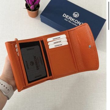 Hakiki Deri Her Çantaya Sığabilecek Ölçüde Kullanışlı Kadın Cüzdanı Melen Turuncu