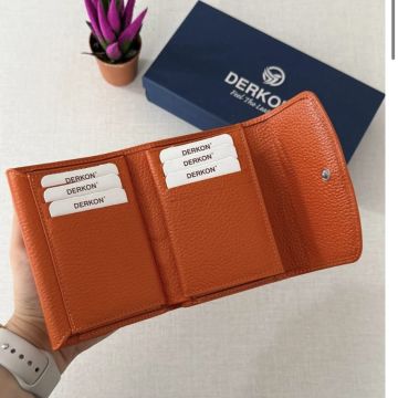 Hakiki Deri Her Çantaya Sığabilecek Ölçüde Kullanışlı Kadın Cüzdanı Melen Turuncu