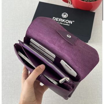 Natural Model Telefon Bölmeli Hakiki Deri Cüzdan Mor