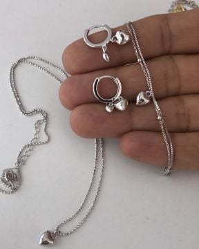 Kalp Set Gümüş Renk