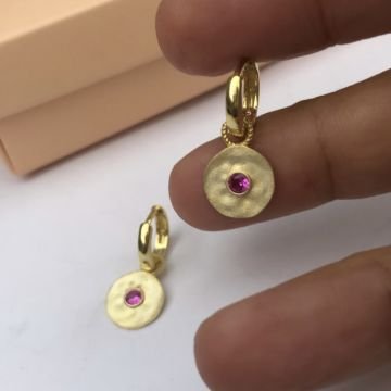Dövme Küpe Pembe  Taşlı